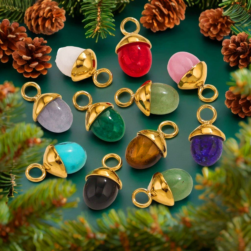 Jewelry Accessories Stainless Steel Natural Stone Pine Cone And Oval Shaped Pendant Electroplated 18K Gold - Image 2