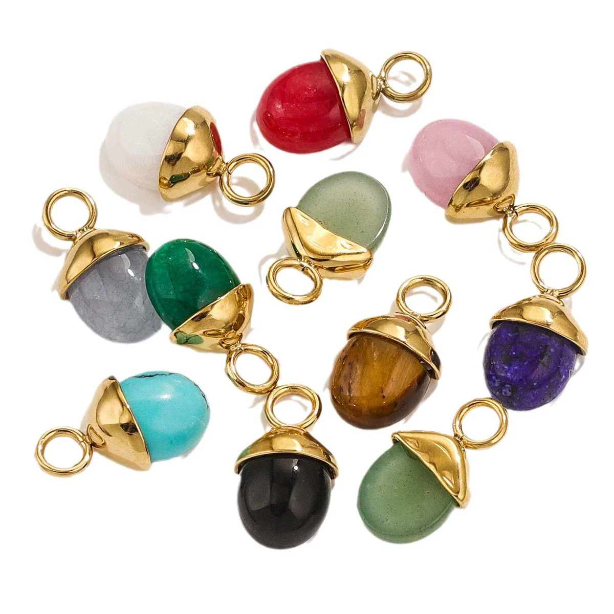 Jewelry Accessories Stainless Steel Natural Stone Pine Cone And Oval Shaped Pendant Electroplated 18K Gold - Image 5