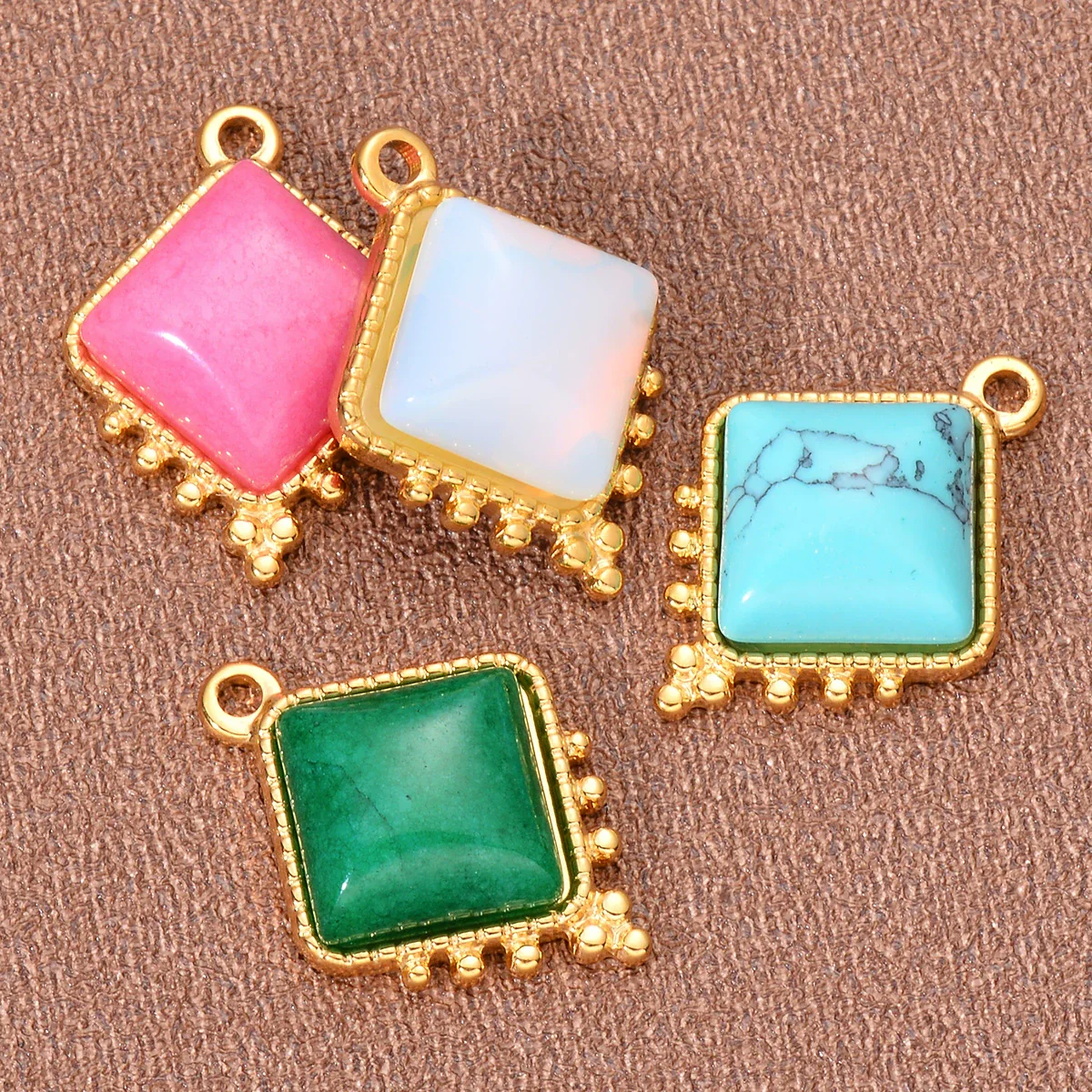 Jewelry Accessories Stainless Steel Natural Stone Square French Retro Style Electroplated - Image 4