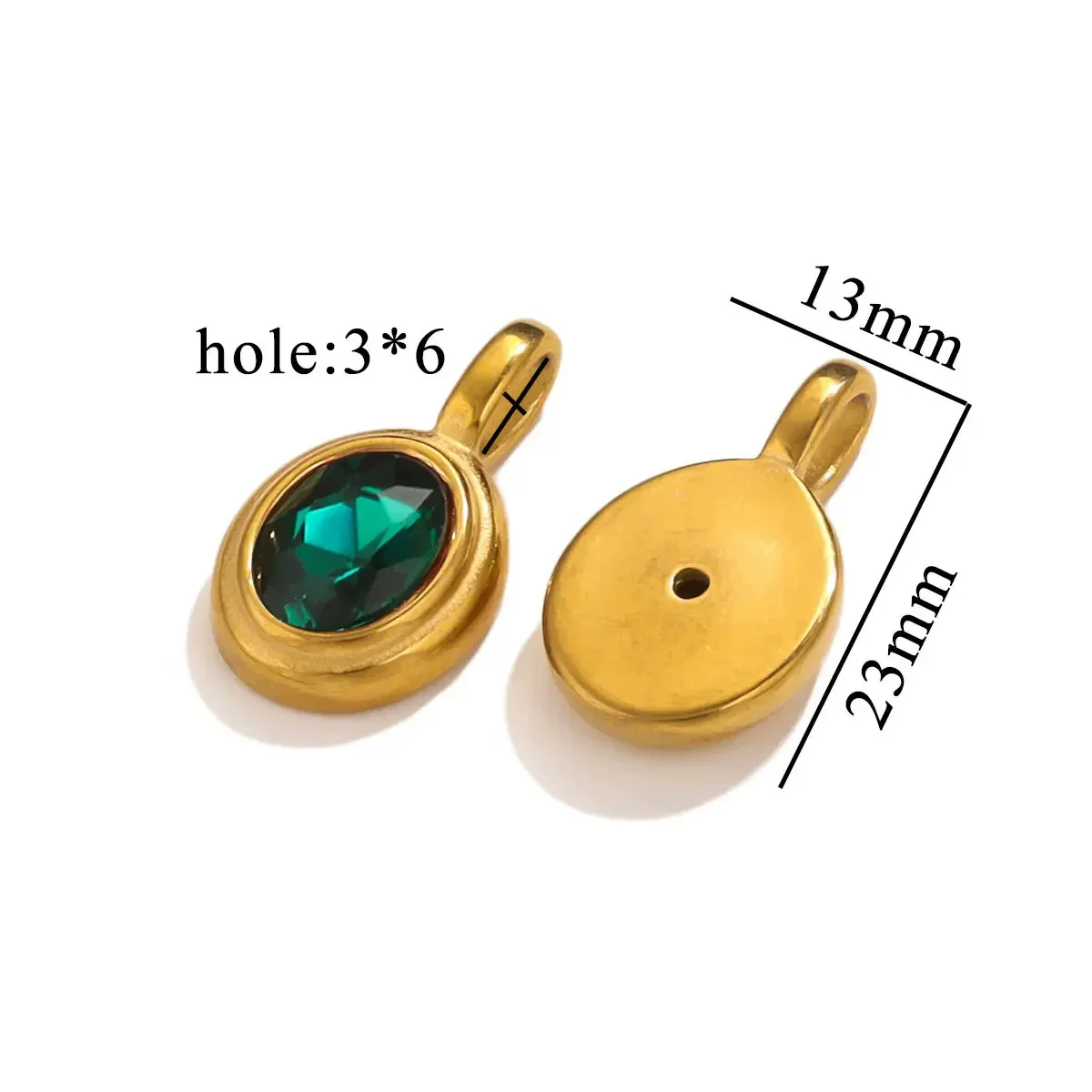 Jewelry Accessories Stainless Steel Oval Rhinestone Bead Pendant 18K Gold Electroplated - Image 9