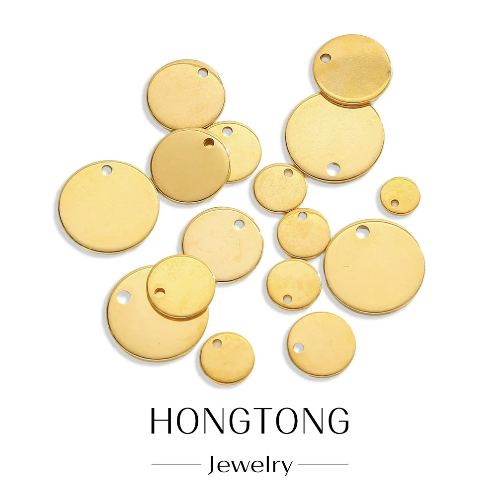 Jewelry Accessories Stainless Steel Real Gold Plated Geometric Round Disc Engraved Inner Hanging Tail Piece