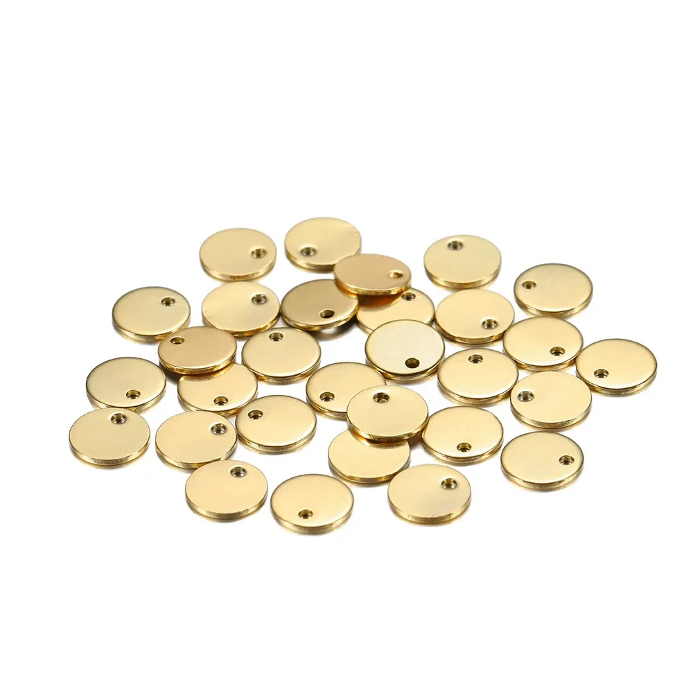 Jewelry Accessories Stainless Steel Real Gold Plated Geometric Round Disc Engraved Inner Hanging Tail Piece - Image 5