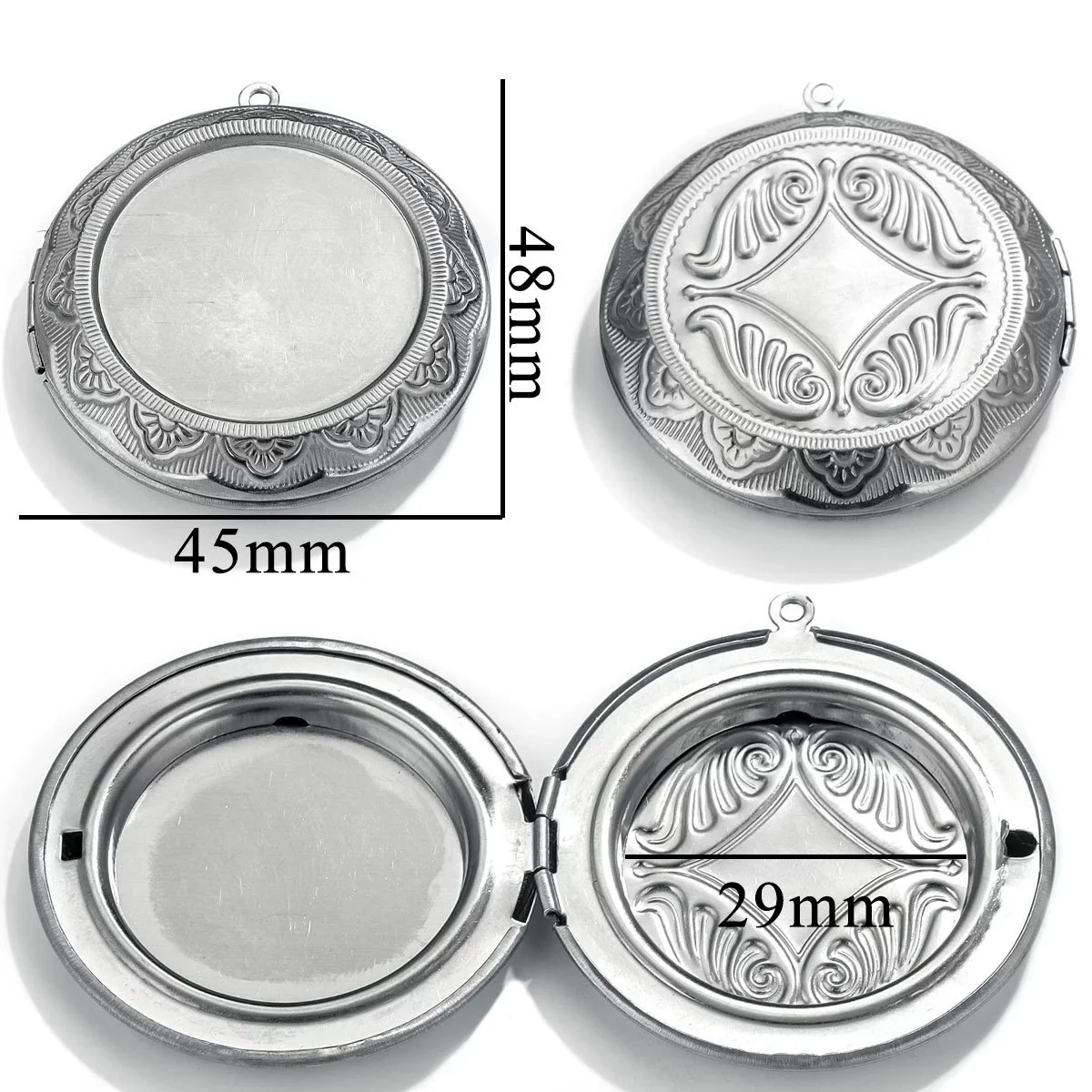 Jewelry Accessories Stainless Steel Round Photo Box Pendant Vintage Embossed Pattern 18K Electroplated - Image 11