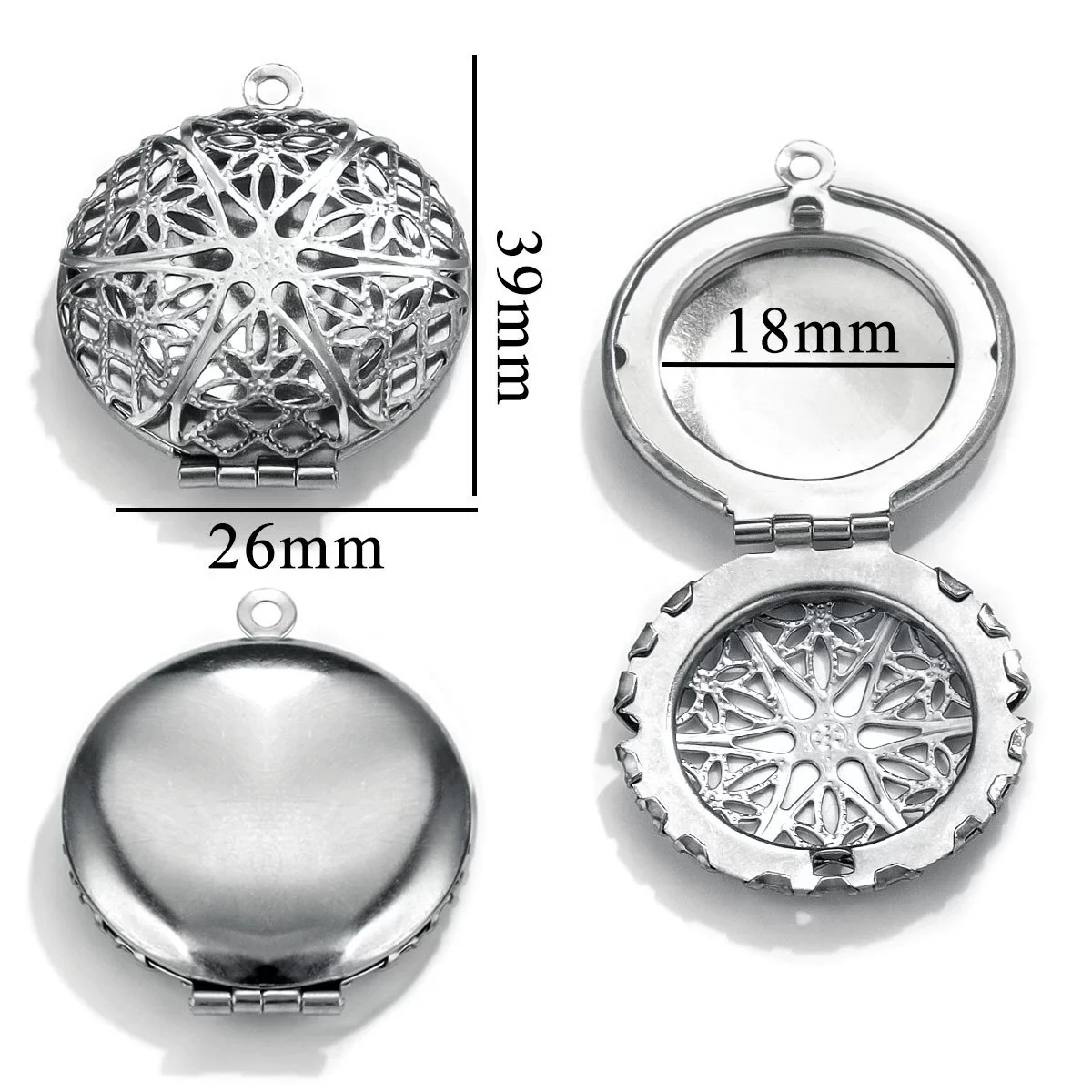Jewelry Accessories Stainless Steel Round Photo Box Pendant Vintage Embossed Pattern 18K Electroplated - Image 12