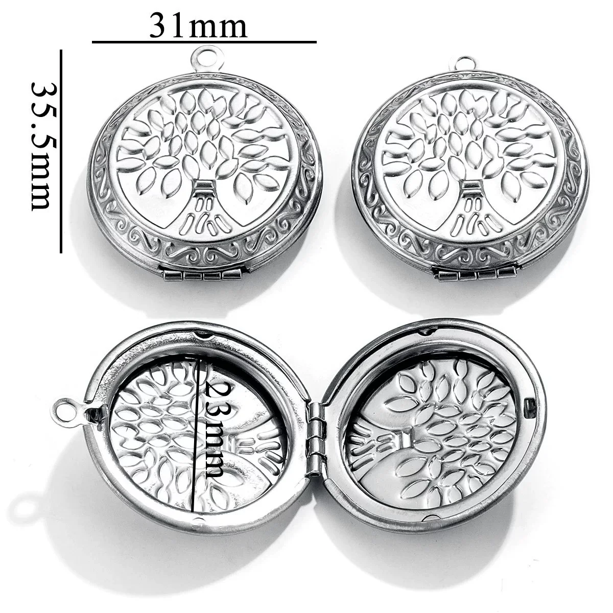 Jewelry Accessories Stainless Steel Round Photo Box Pendant Vintage Embossed Pattern 18K Electroplated - Image 18