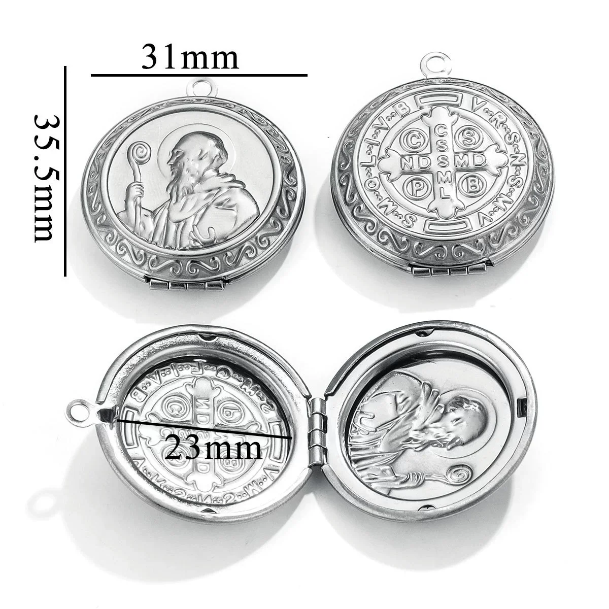 Jewelry Accessories Stainless Steel Round Photo Box Pendant Vintage Embossed Pattern 18K Electroplated - Image 19