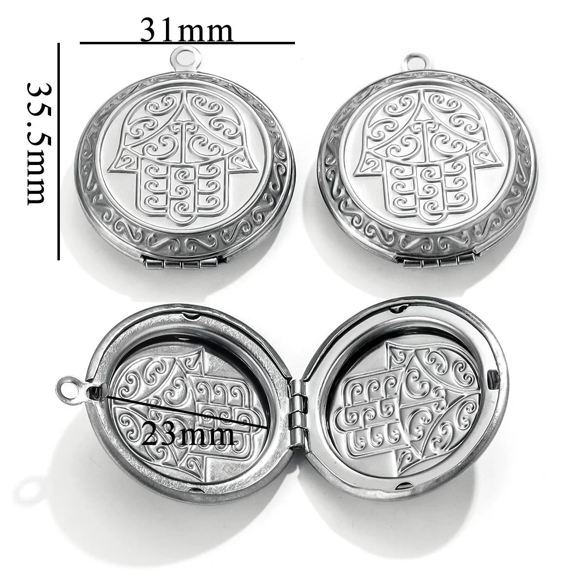 Jewelry Accessories Stainless Steel Round Photo Box Pendant Vintage Embossed Pattern 18K Electroplated - Image 22