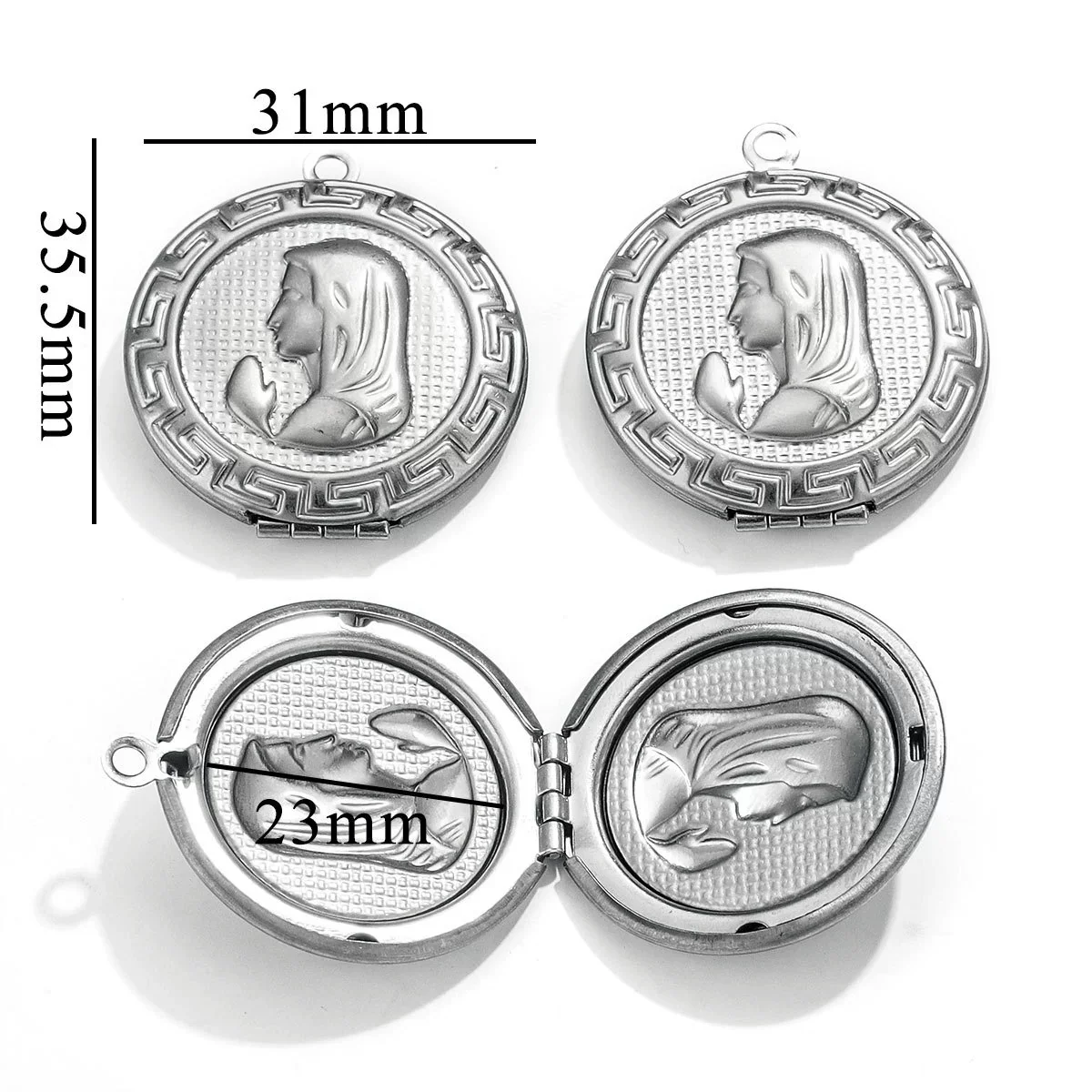 Jewelry Accessories Stainless Steel Round Photo Box Pendant Vintage Embossed Pattern 18K Electroplated - Image 23