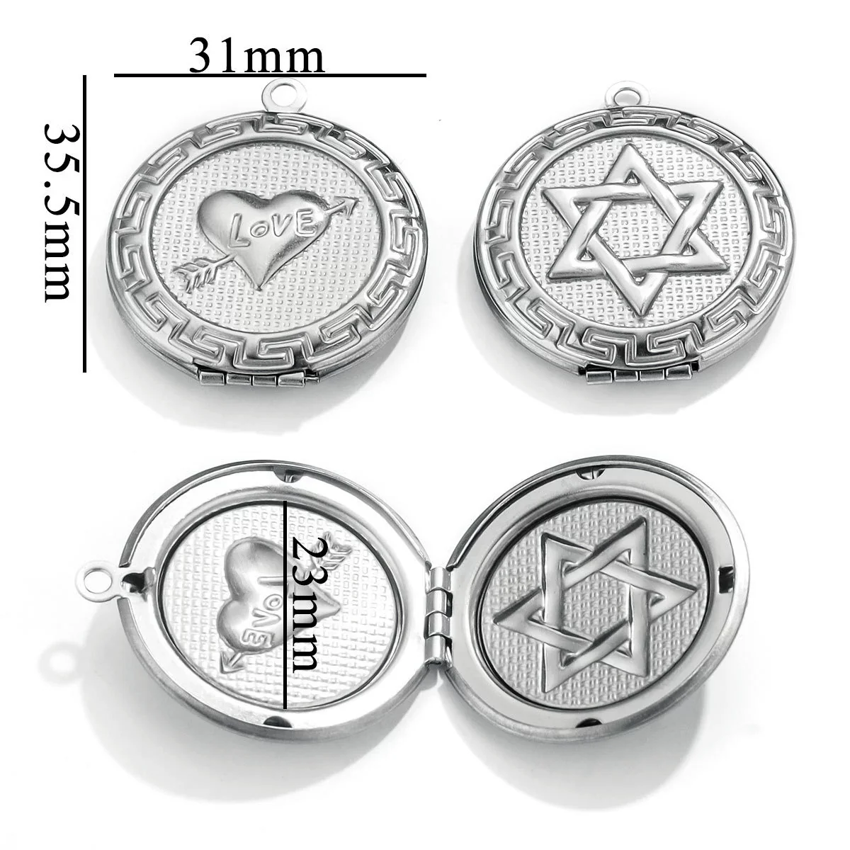 Jewelry Accessories Stainless Steel Round Photo Box Pendant Vintage Embossed Pattern 18K Electroplated - Image 24