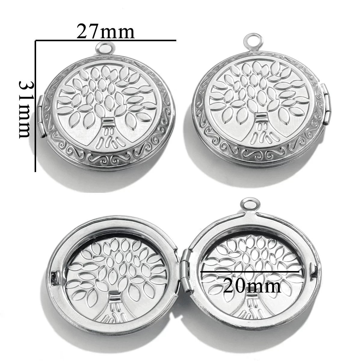 Jewelry Accessories Stainless Steel Round Photo Box Pendant Vintage Embossed Pattern 18K Electroplated - Image 26