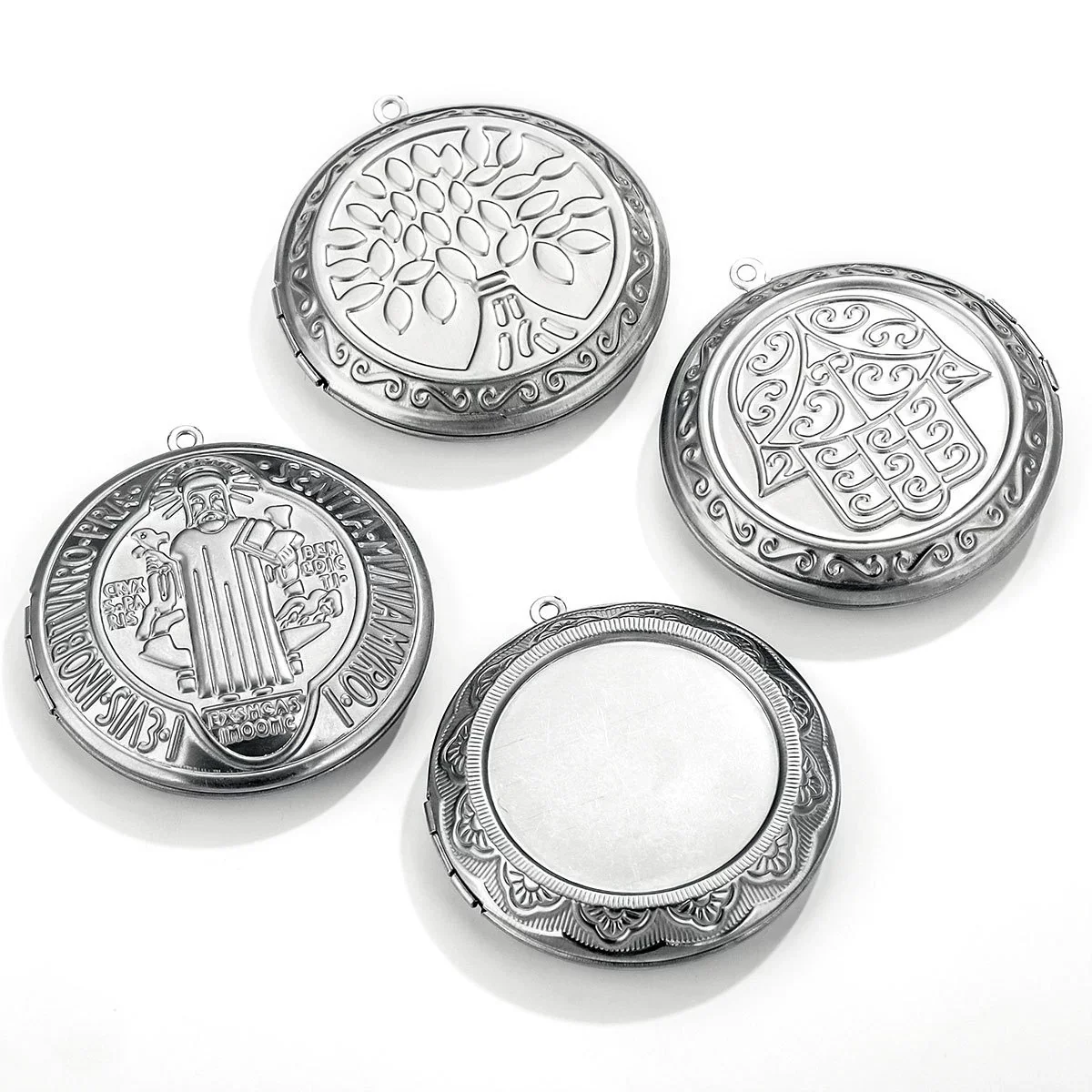 Jewelry Accessories Stainless Steel Round Photo Box Pendant Vintage Embossed Pattern 18K Electroplated - Image 4