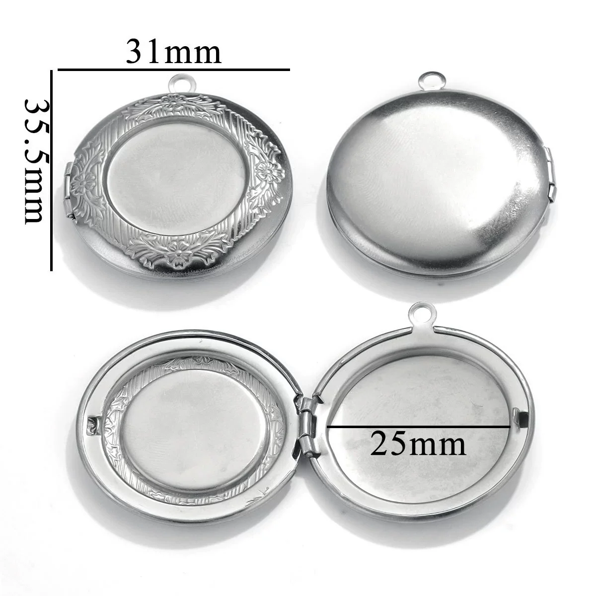 Jewelry Accessories Stainless Steel Round Photo Box Pendant Vintage Embossed Pattern 18K Electroplated - Image 6