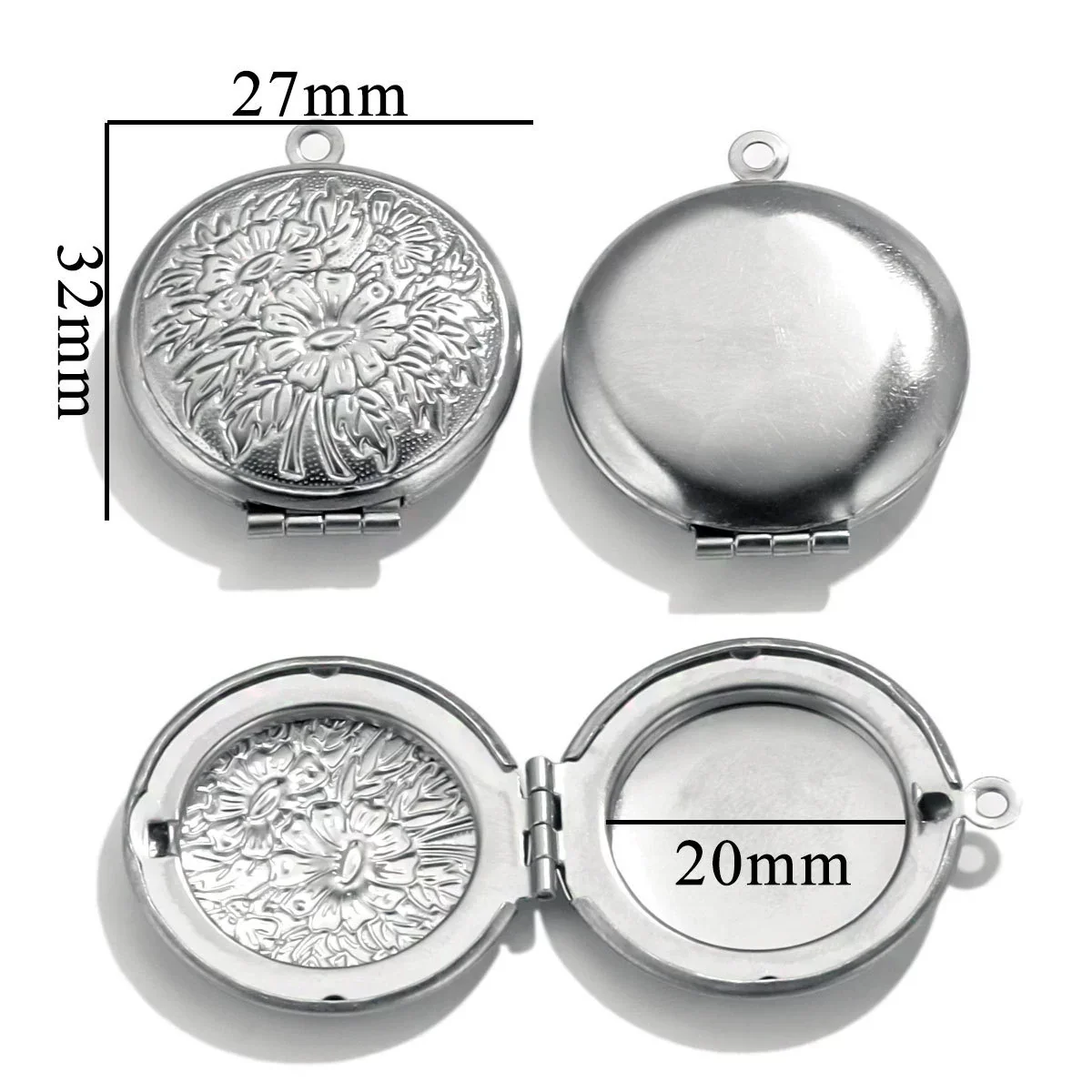 Jewelry Accessories Stainless Steel Round Photo Box Pendant Vintage Embossed Pattern 18K Electroplated - Image 8