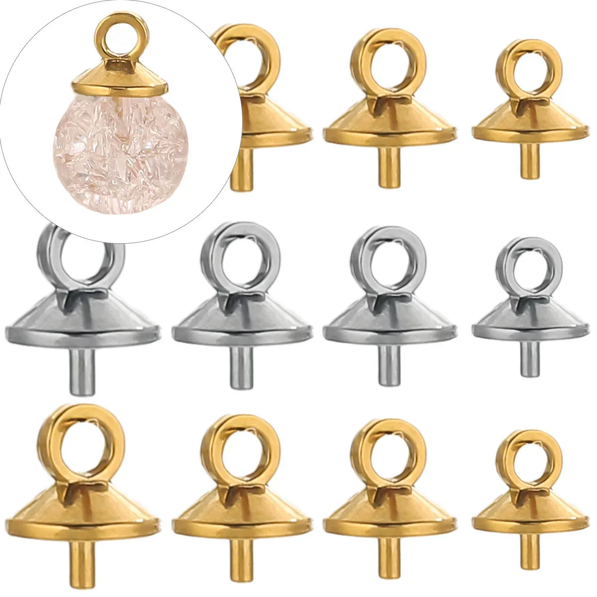 Jewelry Accessories Stainless Steel Vacuum Goldplated Round Bead Cap Pearl Pendant Sheep Eye Cap - Image 4