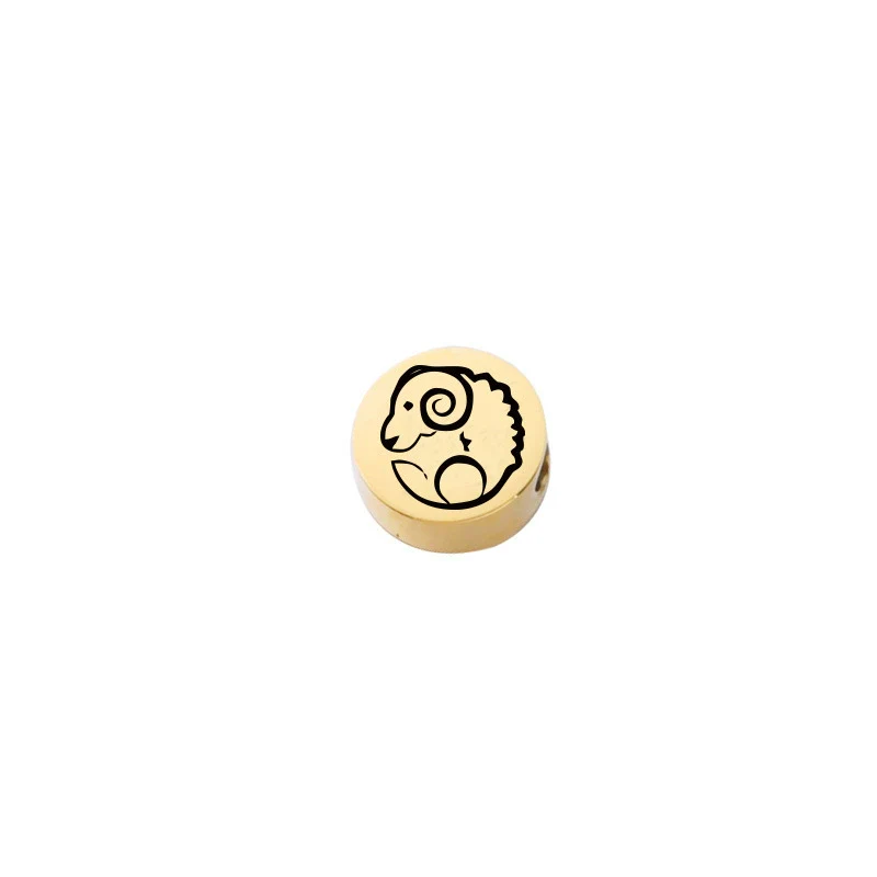 Jewelry Accessories Titanium Steel And Stainless Steel 12 Zodiac Round Hole Bead Spacer Bead Pendant Mirror Polished Laser Positioning Electroplated - Image 11
