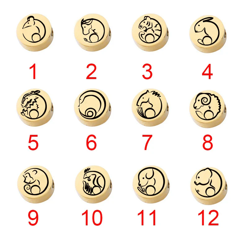 Jewelry Accessories Titanium Steel And Stainless Steel 12 Zodiac Round Hole Bead Spacer Bead Pendant Mirror Polished Laser Positioning Electroplated - Image 2