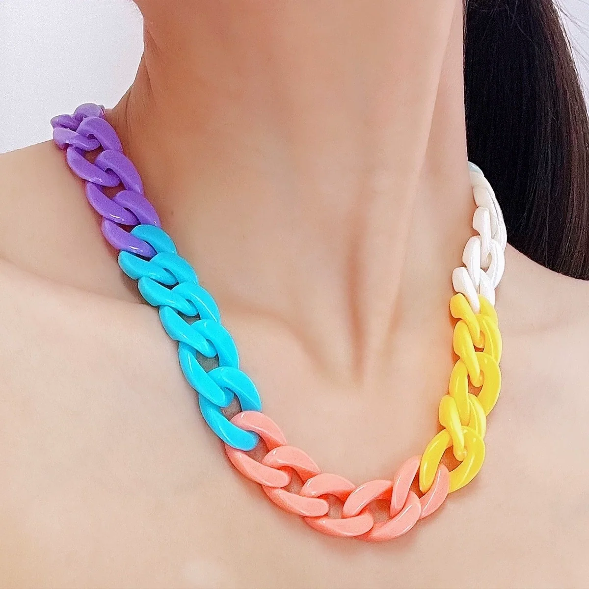 Jewelry Acrylic Hiphop Style Geometric Flat Necklace For Women