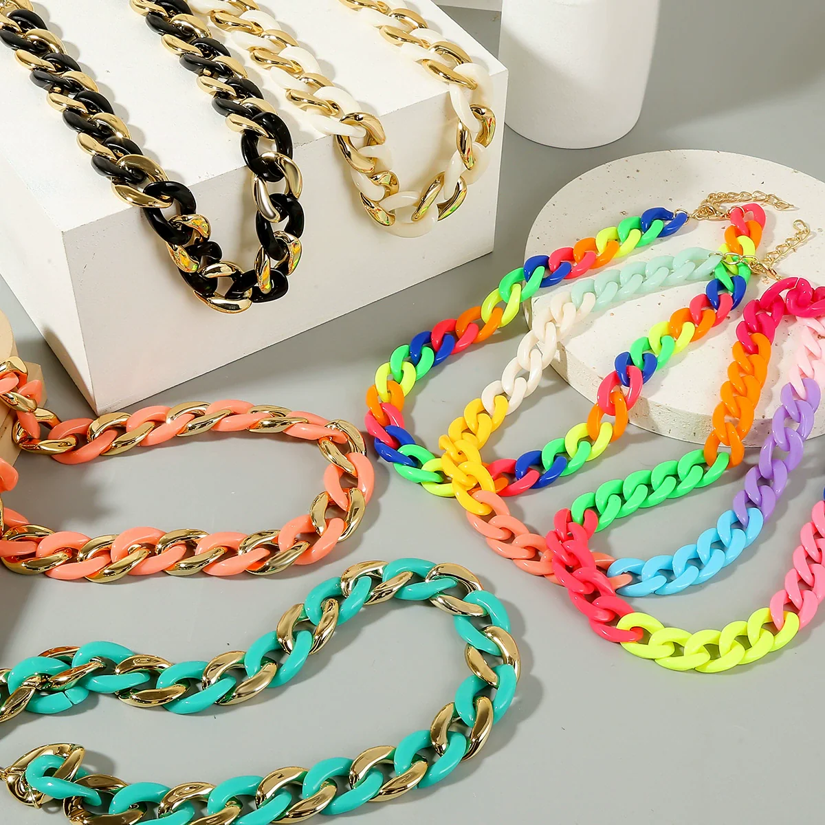 Jewelry Acrylic Hiphop Style Geometric Flat Necklace For Women - Image 2