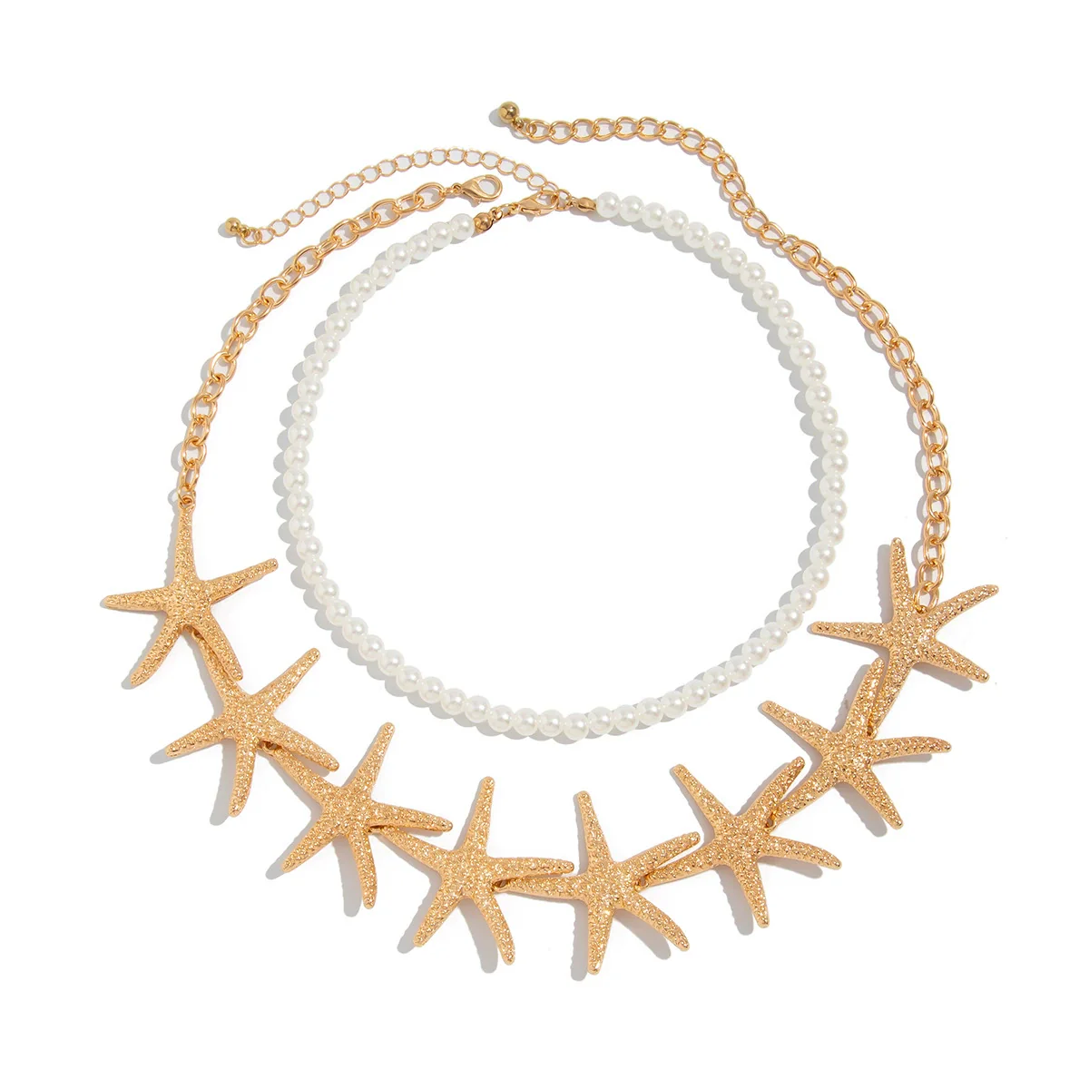 Jewelry Alloy And Imitation Pearl Geometric Starfish Electroplated Multilayer Clavicle Chain For Women - Image 5