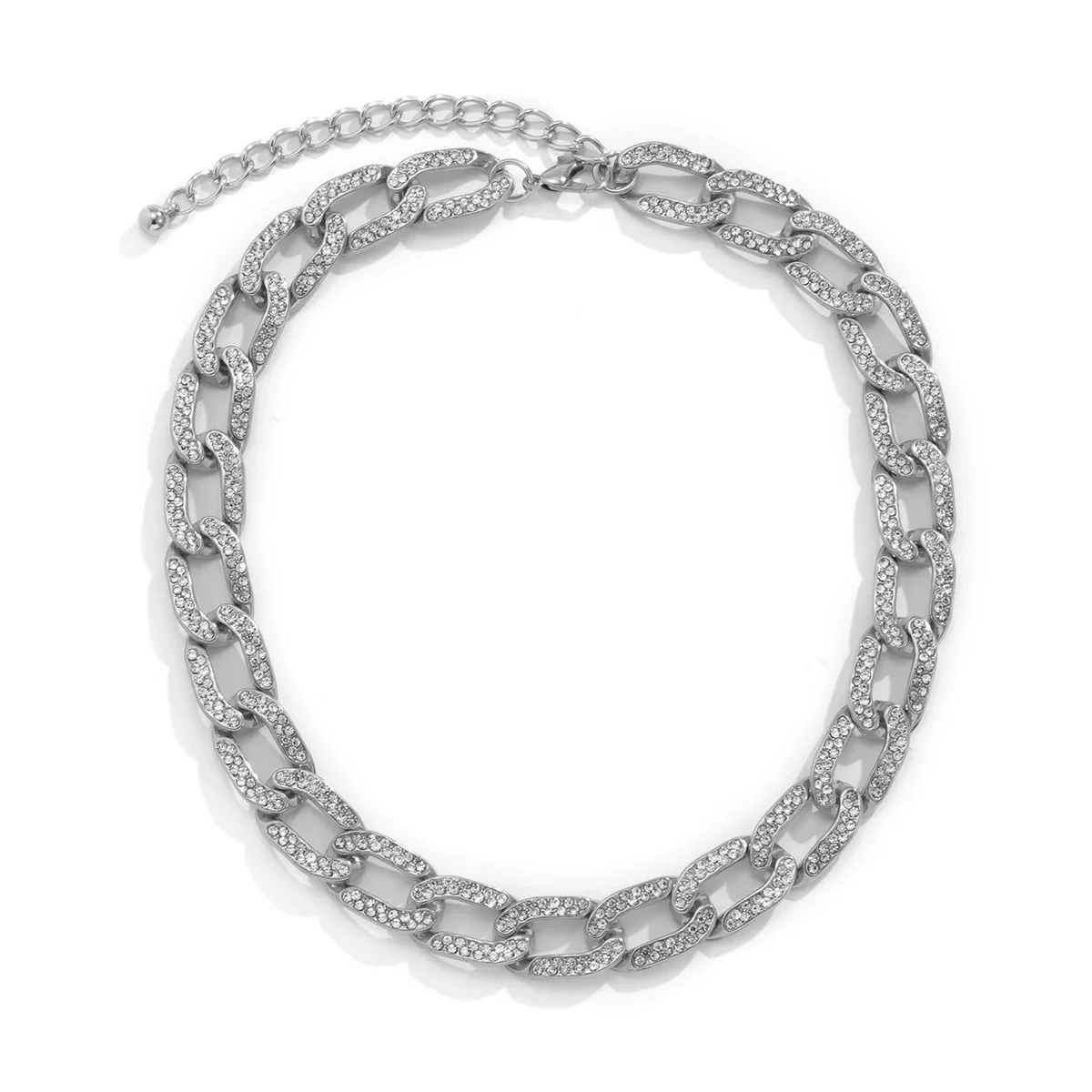 Jewelry Alloy And Rhinestone Geometric Cuban Chain Necklace For Women Punk Style - Image 5