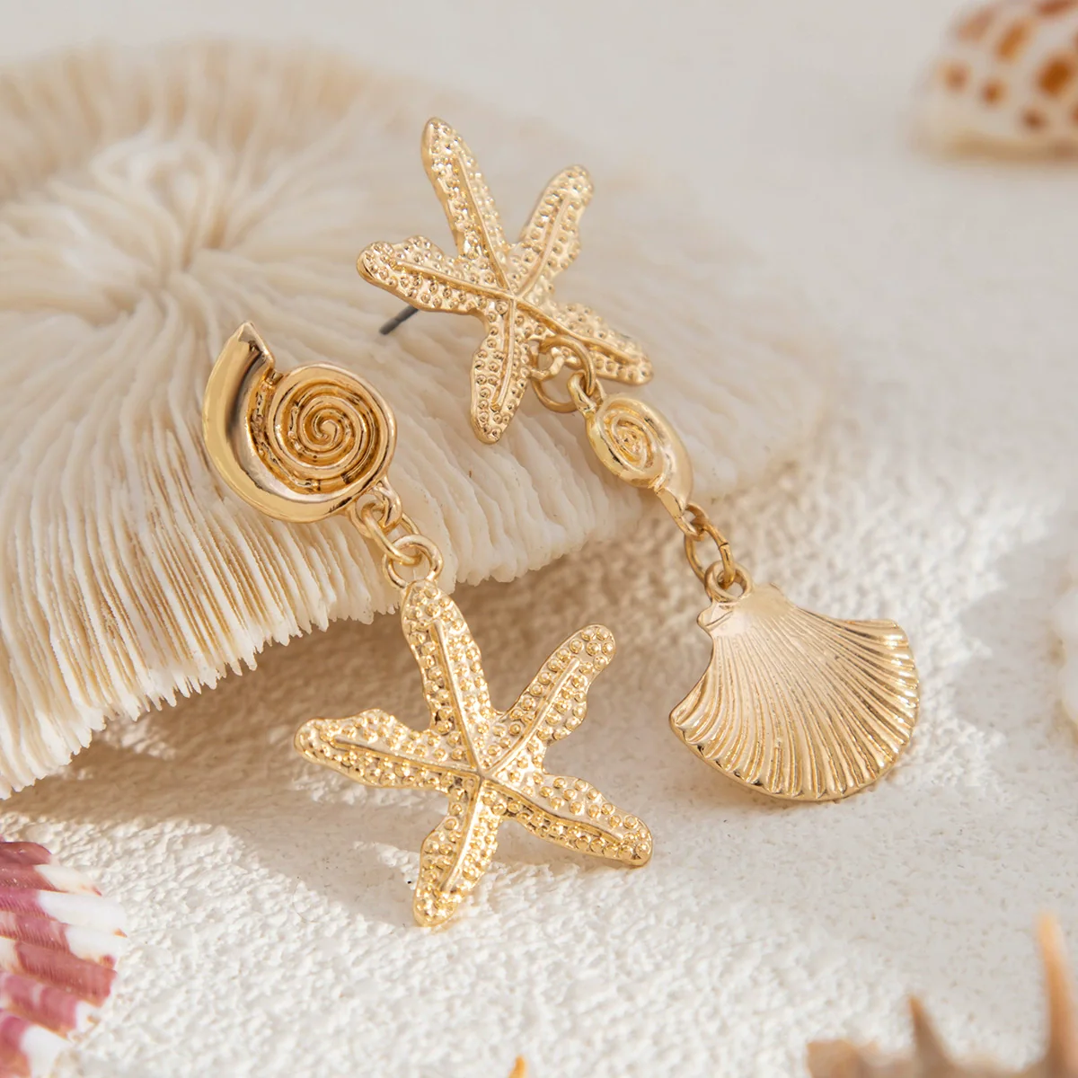 Jewelry Alloy Animal Zodiac Style Starfish Scallop Pendant Earrings Ear Clip Electroplating - Image 4