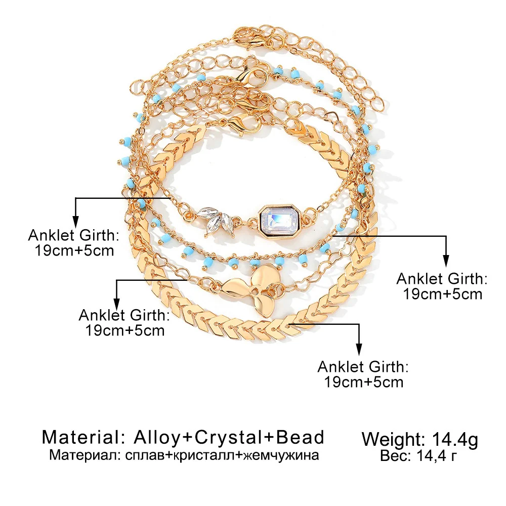 Jewelry Alloy Anklet With Rhinestone Butterfly Tassel And Geometric Pattern - Image 2