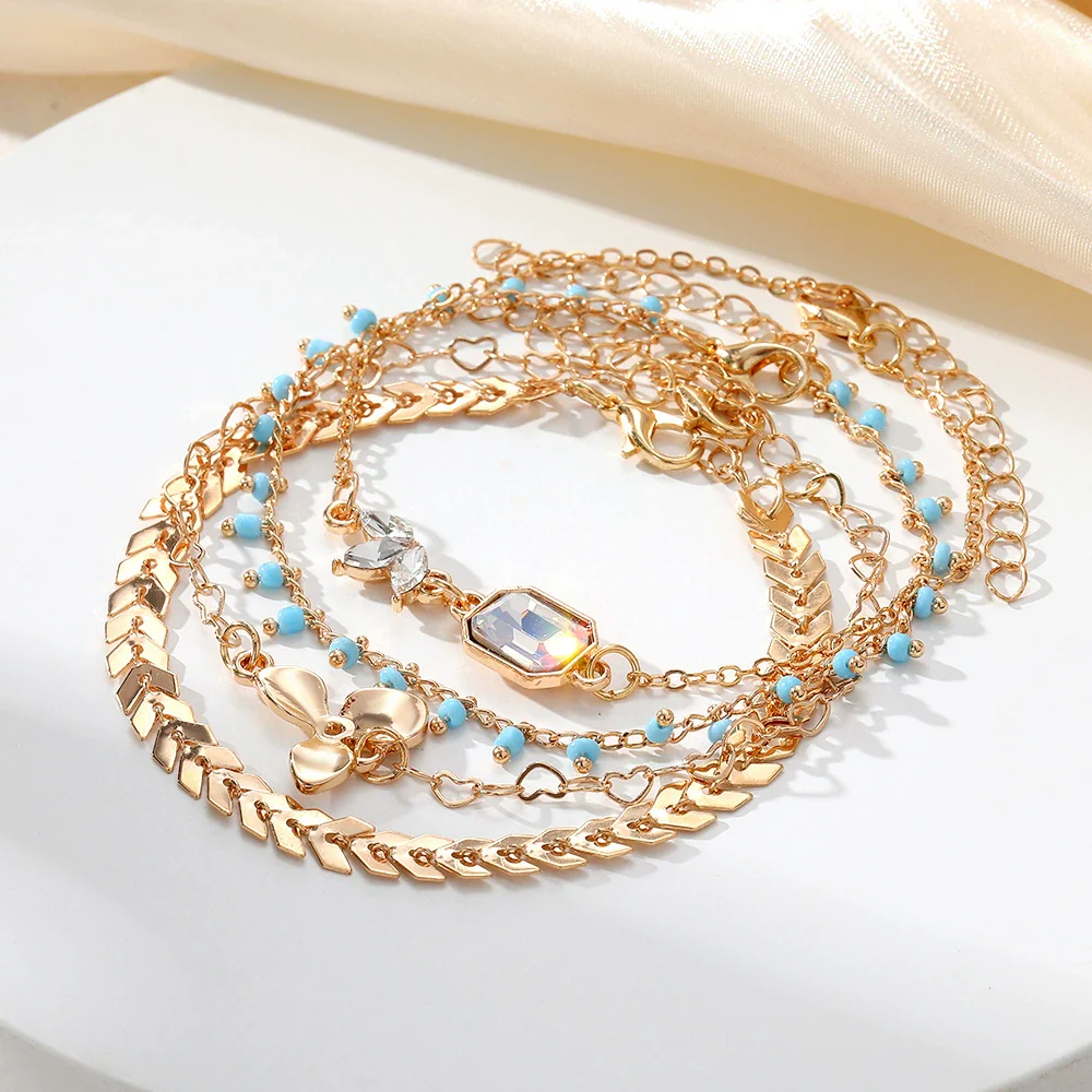 Jewelry Alloy Anklet With Rhinestone Butterfly Tassel And Geometric Pattern - Image 3