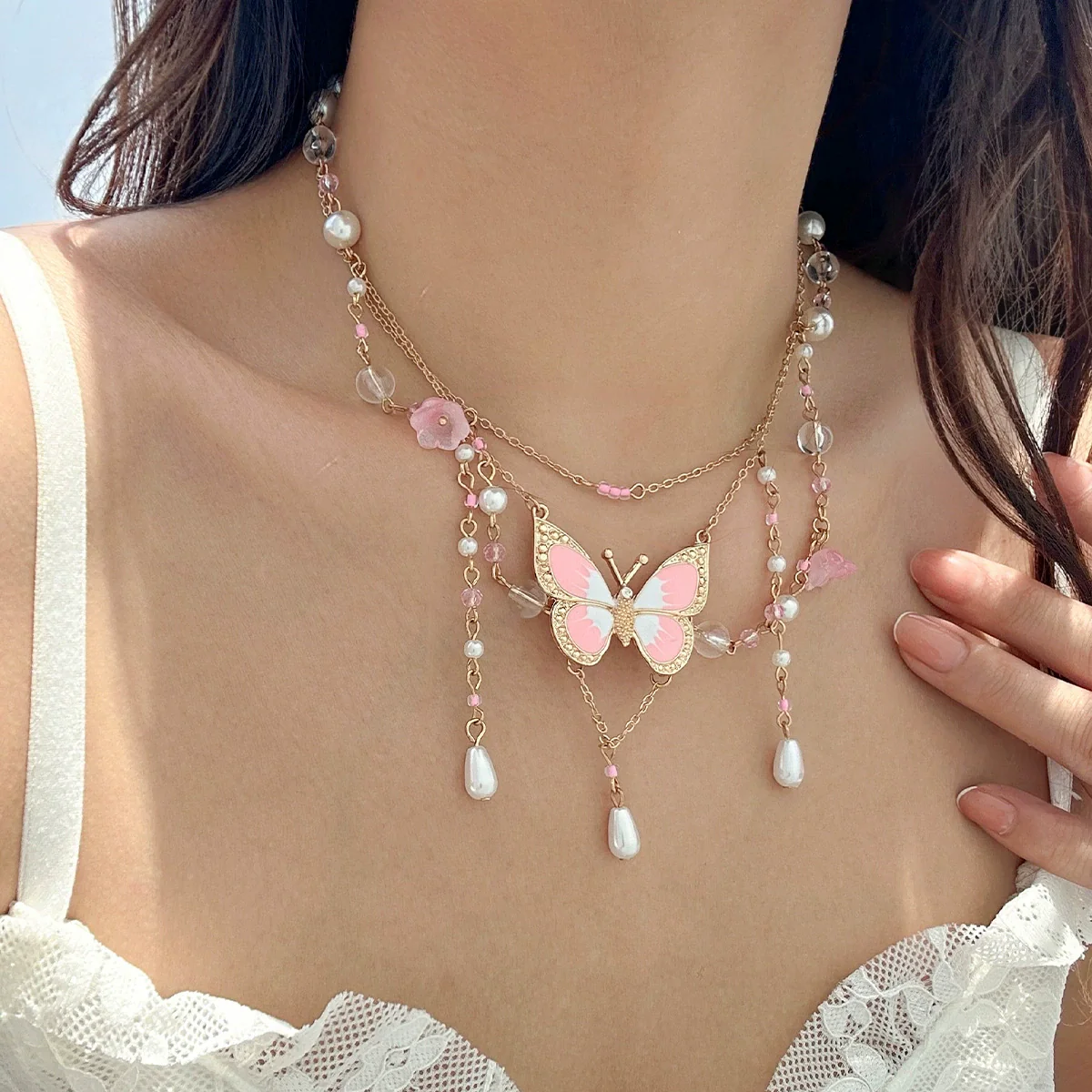 Jewelry Alloy Ball Chain Butterfly Zodiac Geometric Dripping Oil Women's Necklace - Image 3
