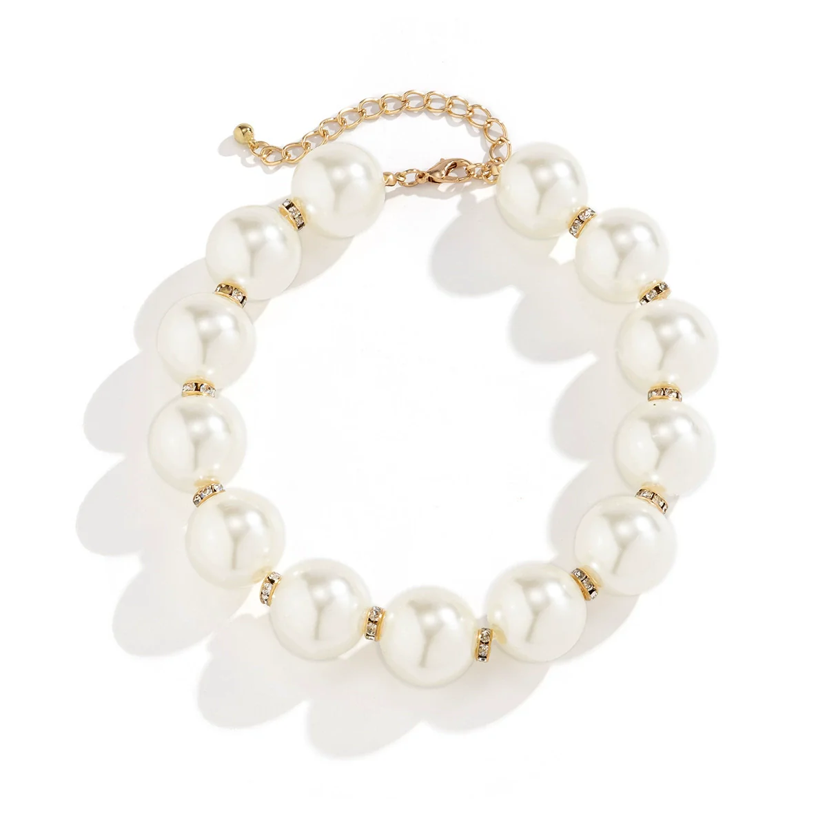 Jewelry Alloy Ball Chain Retro Geometric Style Electroplating Beaded Rhinestone Imitation Pearl Necklace For Women - Image 4