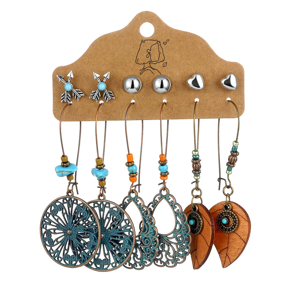 Jewelry Alloy Bohemian Style Geometric Electroplating Tassel With Pendant Earrings Set - Image 11