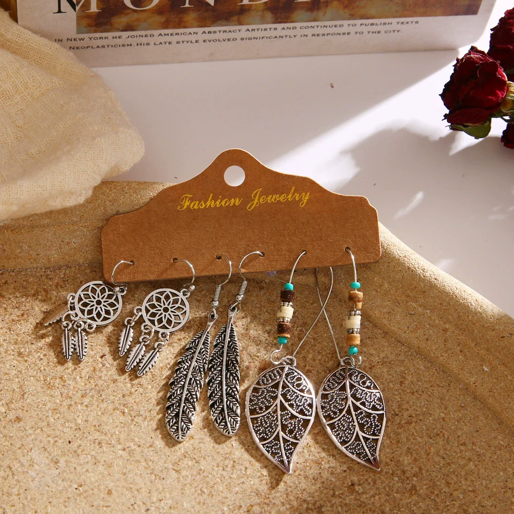 Jewelry Alloy Bohemian Style Geometric Electroplating Tassel With Pendant Earrings Set - Image 4