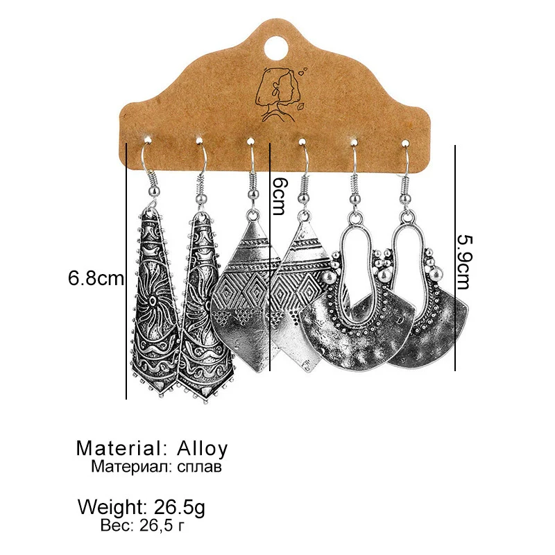 Jewelry Alloy Bohemian Style Geometric Electroplating Tassel With Pendant Earrings Set - Image 5
