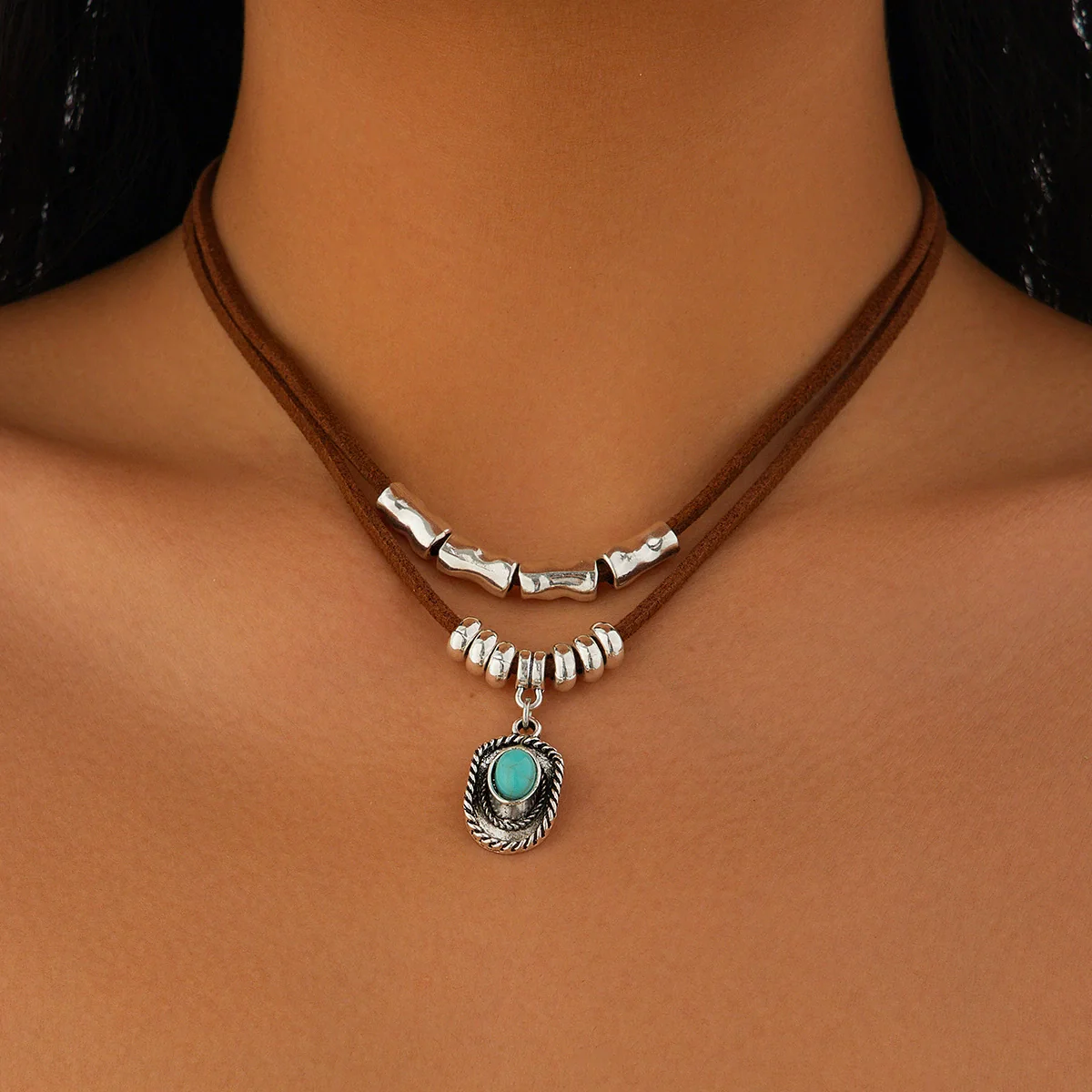 Jewelry Alloy Cactus Geometric Punk Style Electroplating Necklace - Image 6