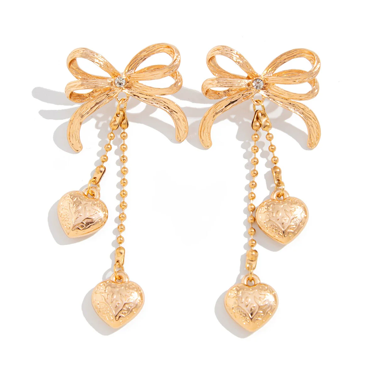 Jewelry Alloy Ccb Copper Chain Heart Shape Bow Tassel Bead Long Earrings For Women - Image 5