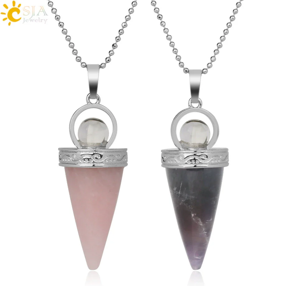 Jewelry Alloy Cone Natural Amethyst Pendant Necklace Minimalist Style - Image 2
