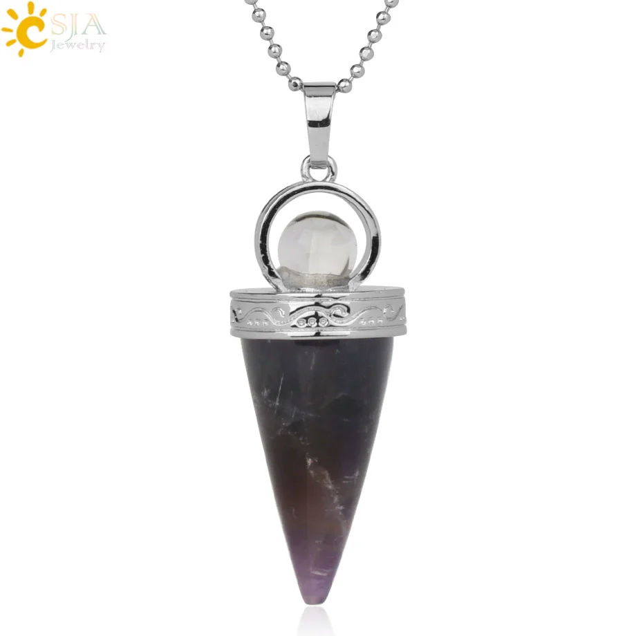 Jewelry Alloy Cone Natural Amethyst Pendant Necklace Minimalist Style - Image 7