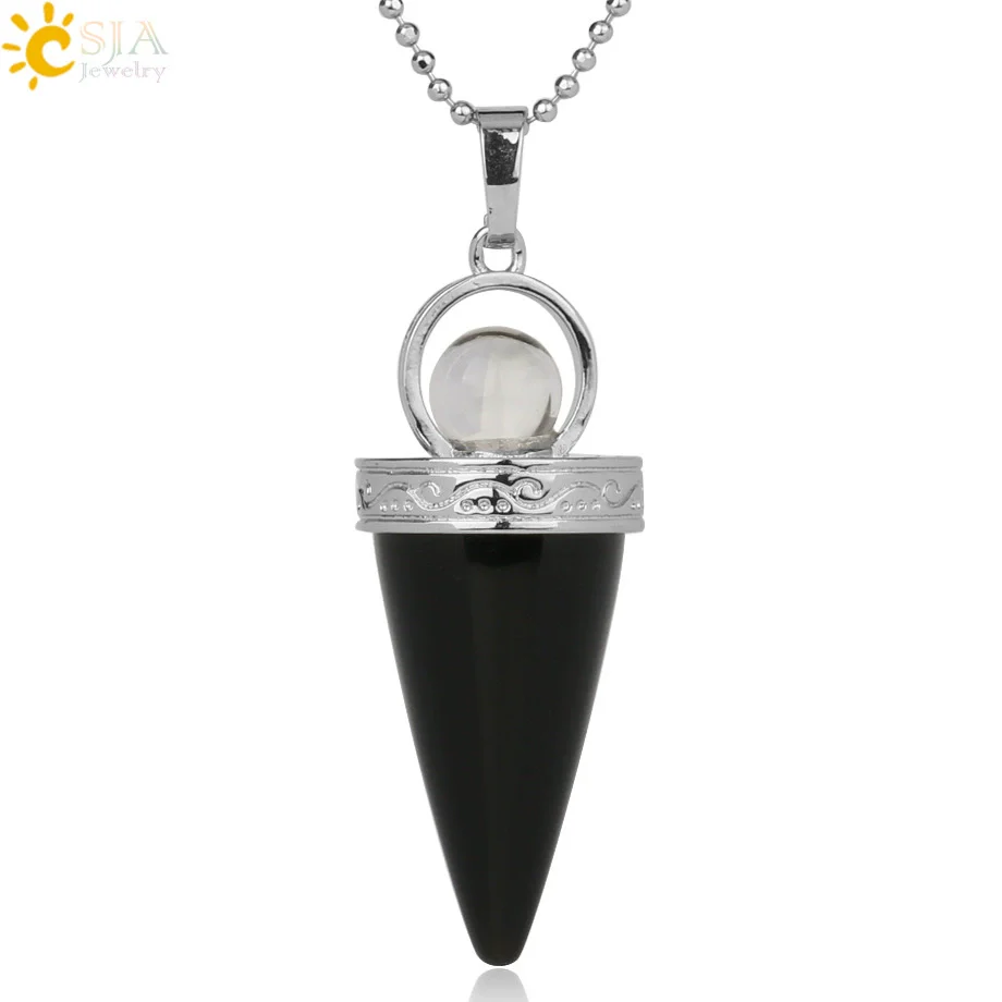 Jewelry Alloy Cone Natural Amethyst Pendant Necklace Minimalist Style - Image 8