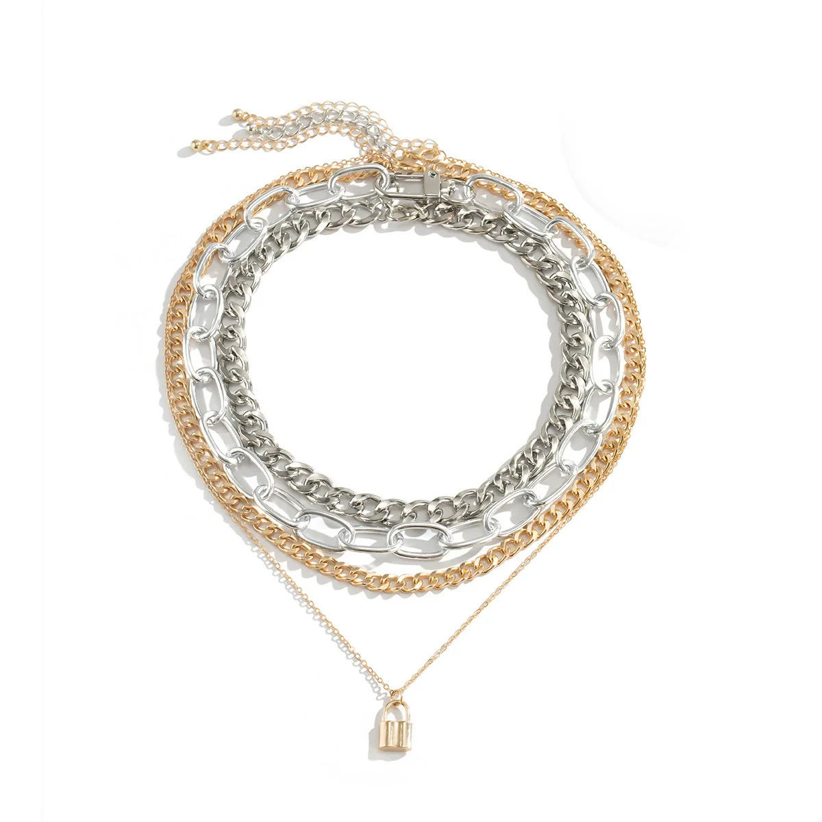 Jewelry Alloy Cross Chain Punk Hiphop Multilayer Thick Chain Necklace For Women Retro Geometric Electroplated - Image 3