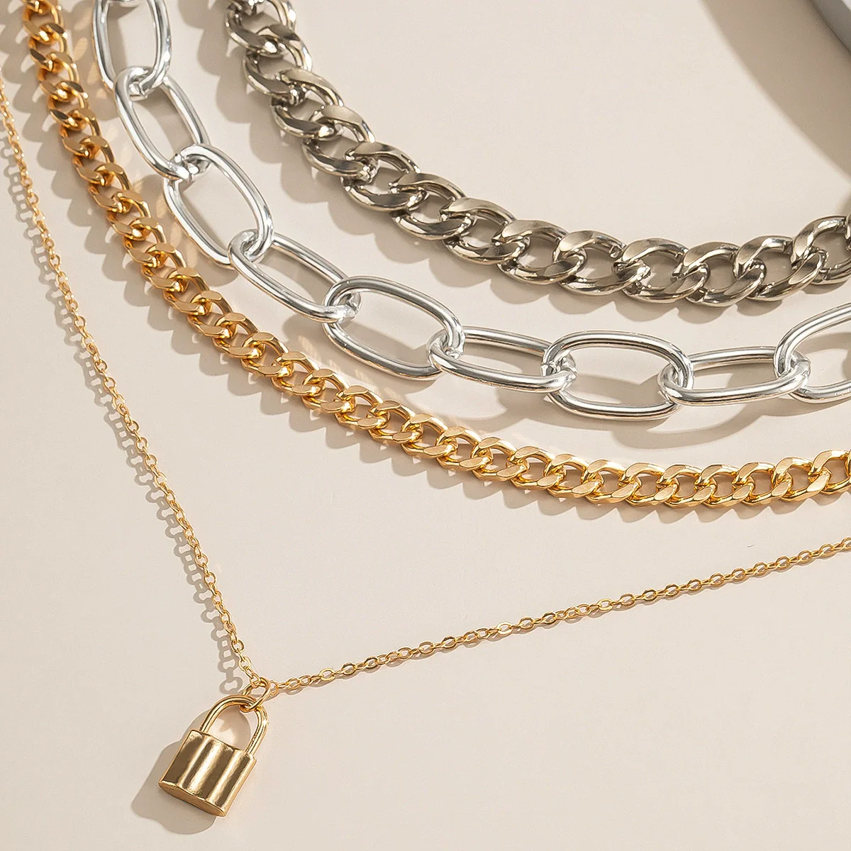 Jewelry Alloy Cross Chain Punk Hiphop Multilayer Thick Chain Necklace For Women Retro Geometric Electroplated - Image 4