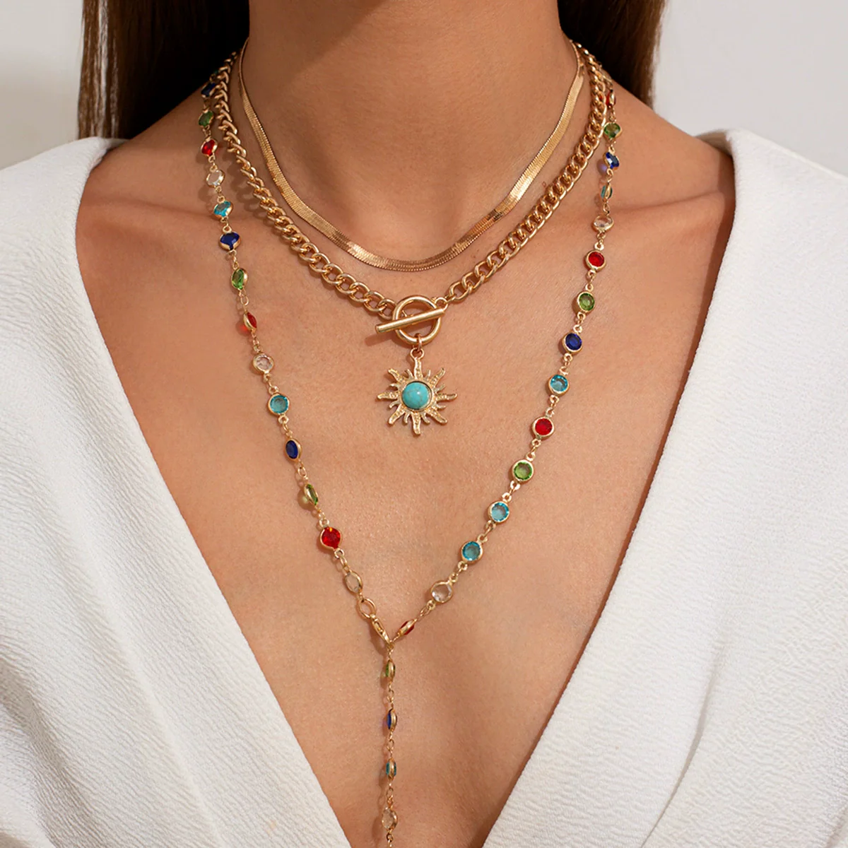 Jewelry Alloy Crystal Clavicle Chain With Sunflower Geometric Pattern And Electroplating Process In Sweet Style For Women - Image 6
