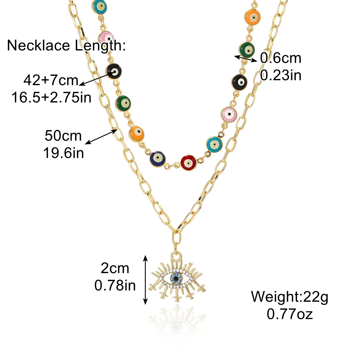 Jewelry Alloy Devil's Eye Pendant Multilayer Necklace With Geometric Wave Pattern And Electroplating Treatment For Women - Image 13