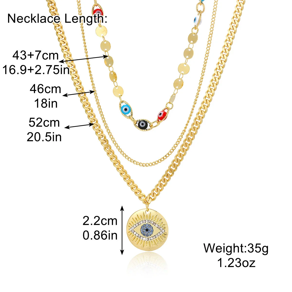 Jewelry Alloy Devil's Eye Pendant Multilayer Necklace With Geometric Wave Pattern And Electroplating Treatment For Women - Image 14