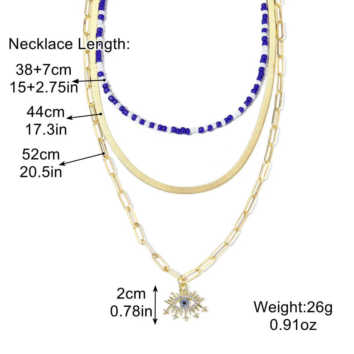Jewelry Alloy Devil's Eye Pendant Multilayer Necklace With Geometric Wave Pattern And Electroplating Treatment For Women - Image 15