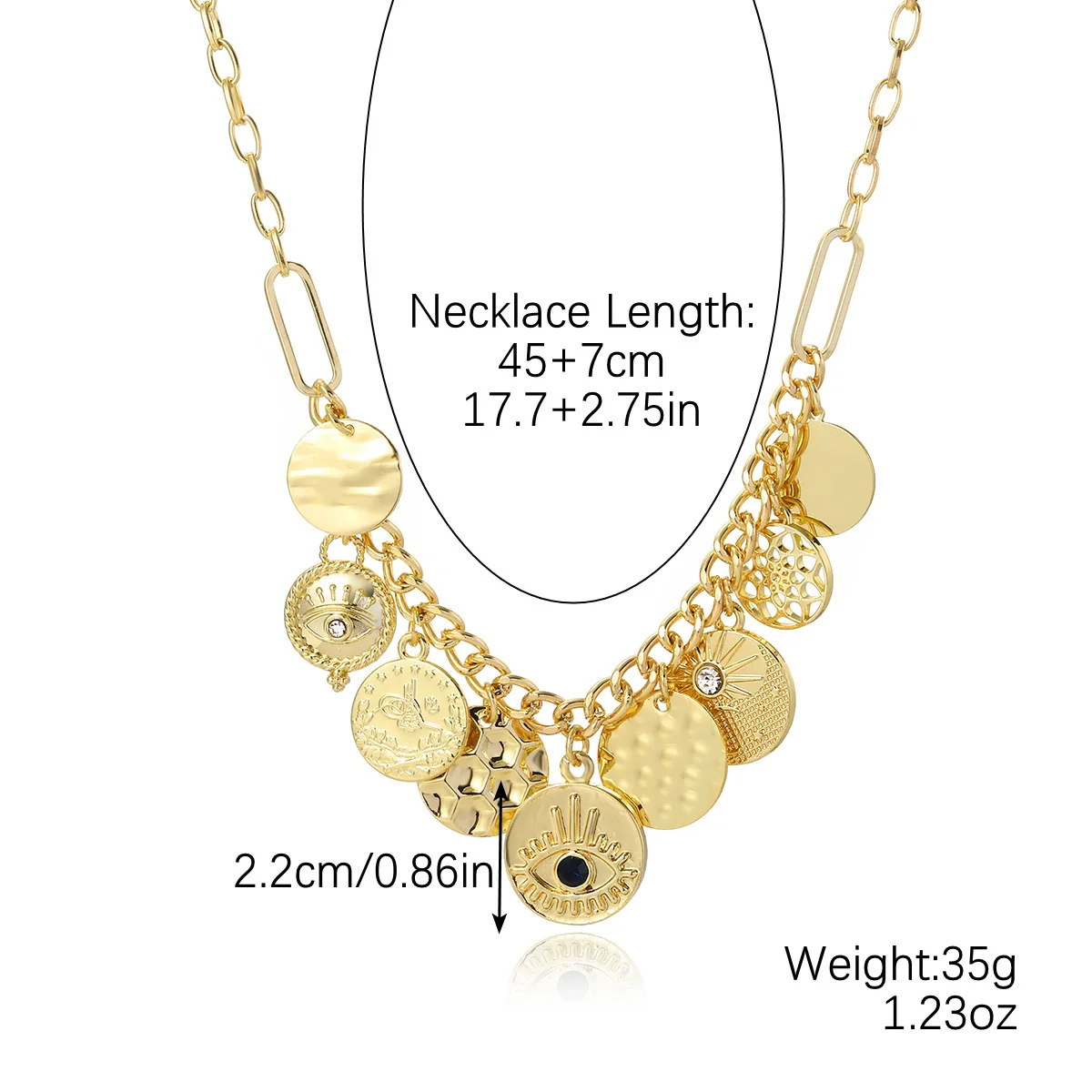 Jewelry Alloy Devil's Eye Pendant Multilayer Necklace With Geometric Wave Pattern And Electroplating Treatment For Women - Image 5