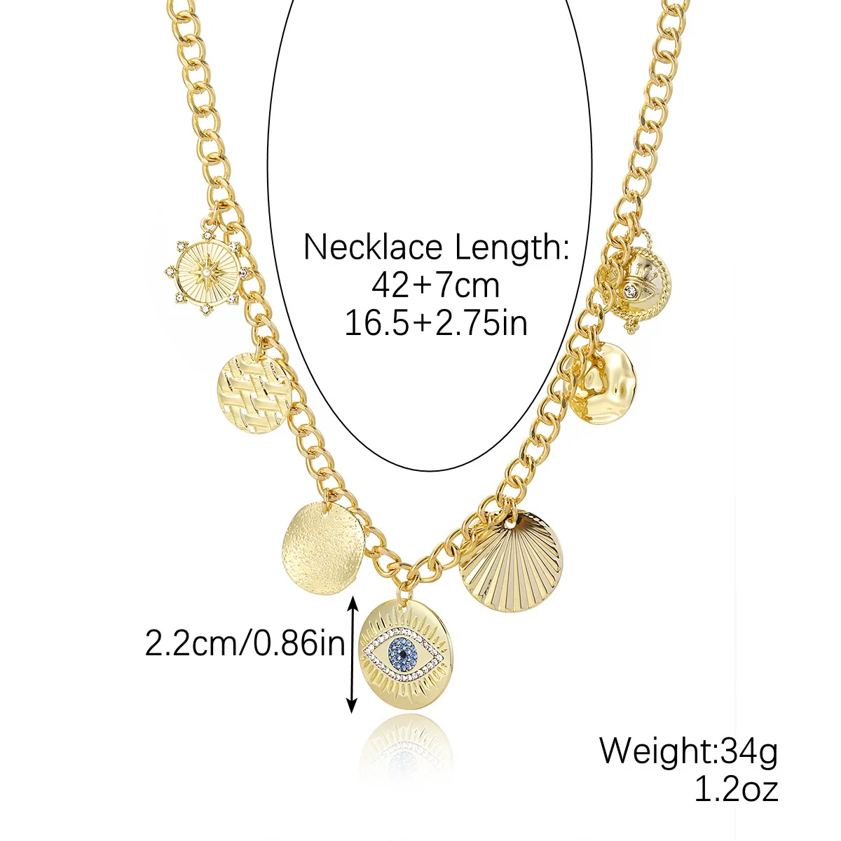 Jewelry Alloy Devil's Eye Pendant Multilayer Necklace With Geometric Wave Pattern And Electroplating Treatment For Women - Image 9