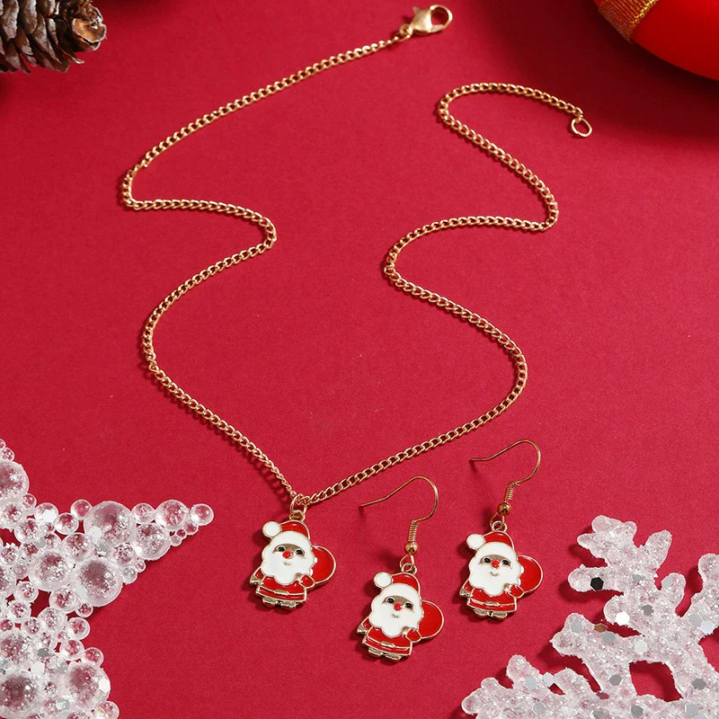 Jewelry Alloy Dripping Oil Plant Flowers Pattern Earrings Necklace 2Piece Set For Women - Image 3