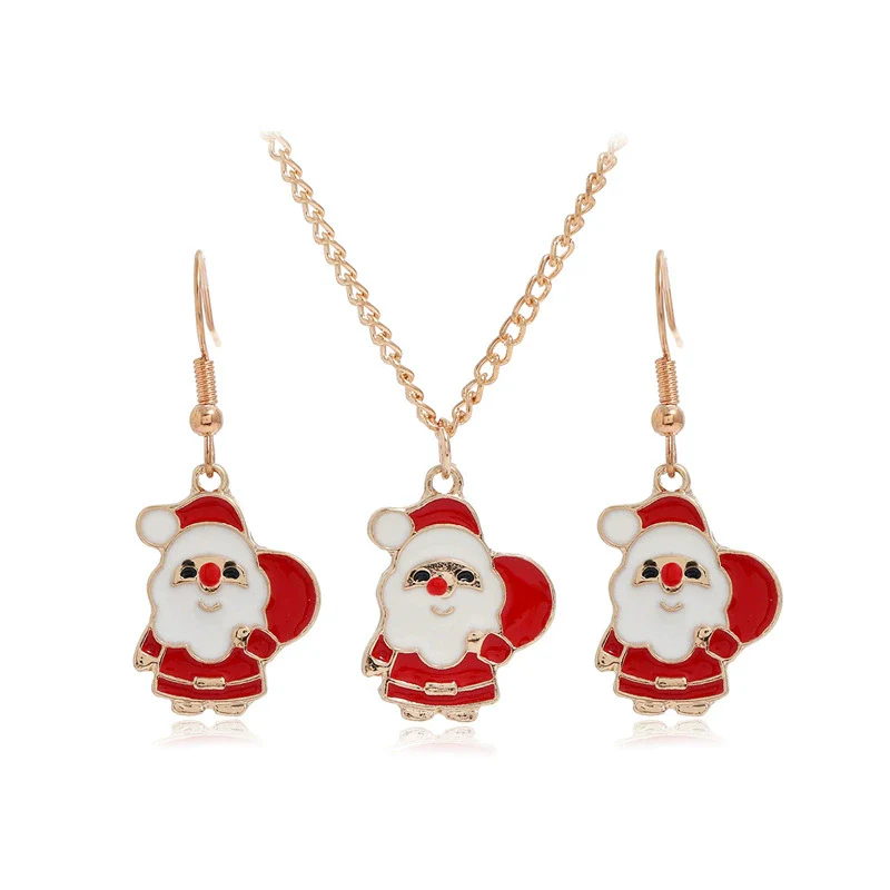 Jewelry Alloy Dripping Oil Plant Flowers Pattern Earrings Necklace 2Piece Set For Women - Image 5