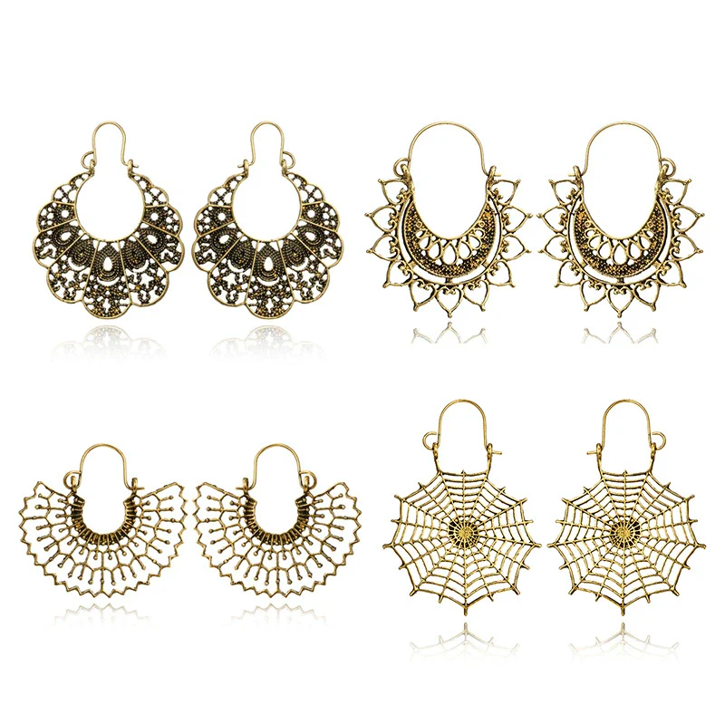 Jewelry Alloy Electroplating Geometric Semicircular Cshaped Fanshaped Earrings With Spider Web Pattern - Image 5