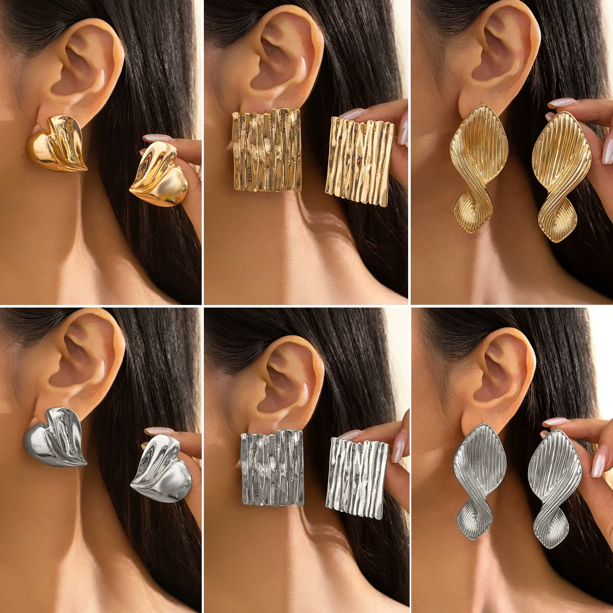 Jewelry Alloy Exaggerated Geometric Square Electroplated Earrings For Women
