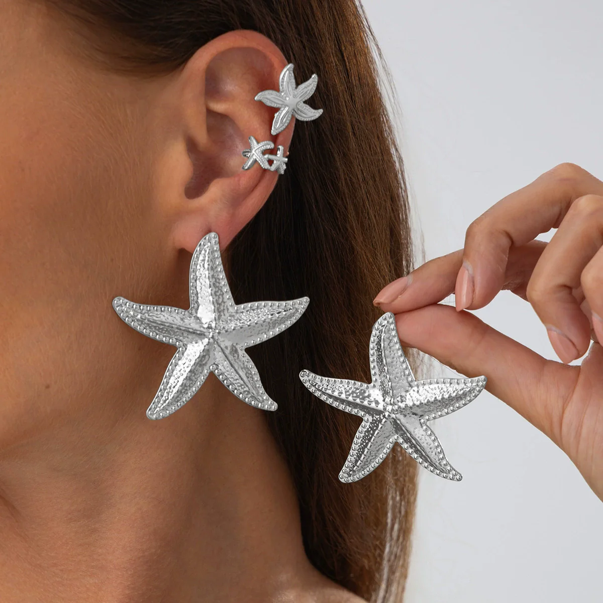 Jewelry Alloy Exaggerated Star Flower Electroplated Earrings For Women - Image 7